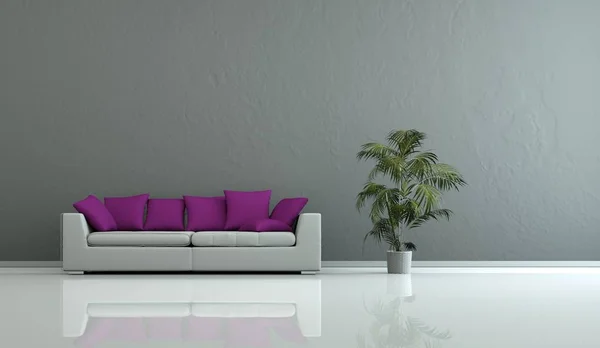 Interior design modern bright room with white sofa — Stock Photo, Image