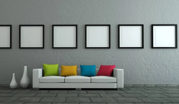 Design intérieur chambre lumineuse moderne avec canapé blanc — Photo