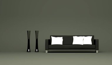 Interior design modern bright room with grey sofa clipart