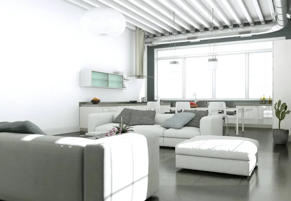 Moderne helle Wohnzimmereinrichtung mit Sofas und grauer Wand — Stockfoto