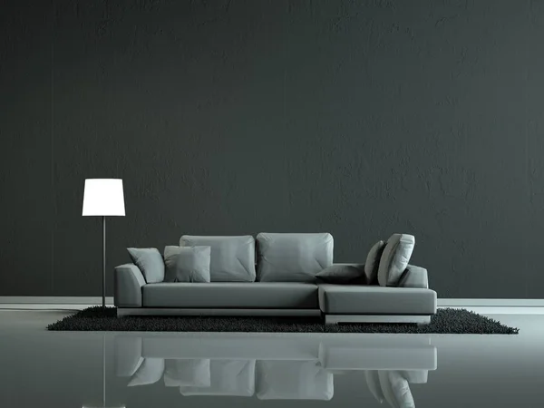 Design Interiores Moderna Sala Brilhante Com Sofá Cinzento Ilustração — Fotografia de Stock