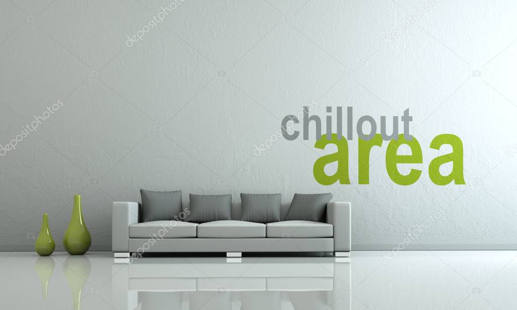 Interior design modern bright room with grey sofa