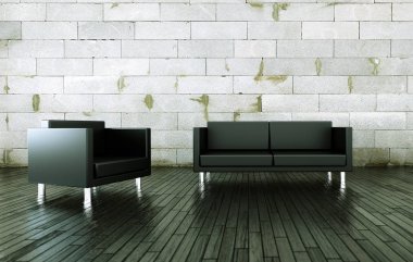 İç tasarım modern parlak Oda siyah kanepe