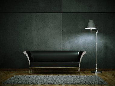 İç tasarım modern parlak Oda siyah kanepe