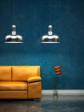 İç tasarım modern parlak oda turuncu kanepe