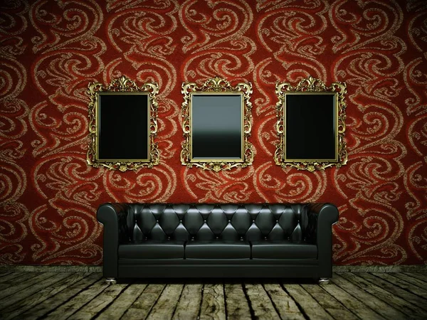 İç tasarım modern parlak Oda siyah kanepe