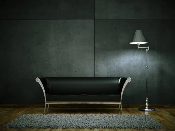 Дизайн інтер'єру сучасна світла кімната з чорним диваном — стокове фото