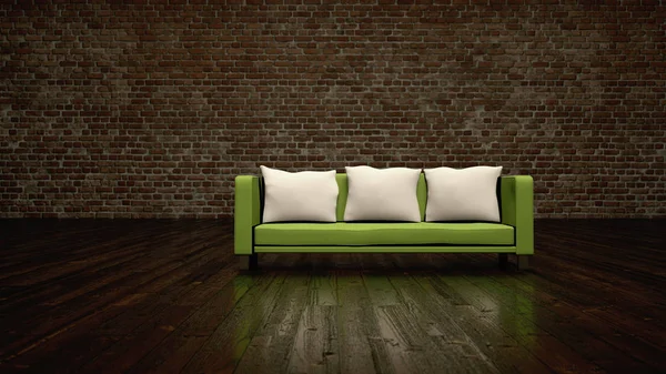 Projektowanie wnętrz nowoczesne jasny pokój z czarnej kanapie — Zdjęcie stockowe