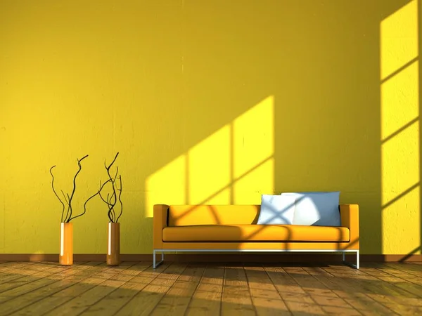 Interior desain modern ruang cerah dengan sofa — Stok Foto