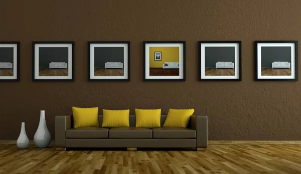 İç tasarım modern parlak oda kanepe — Stok fotoğraf