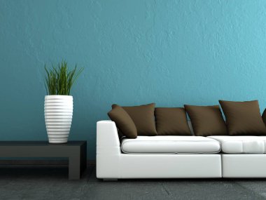 İç tasarım modern parlak oda beyaz kanepe