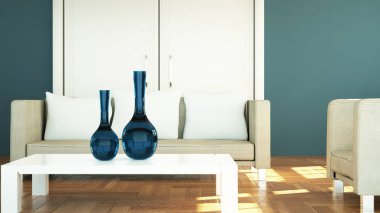 İç tasarım modern parlak oda beyaz kanepe