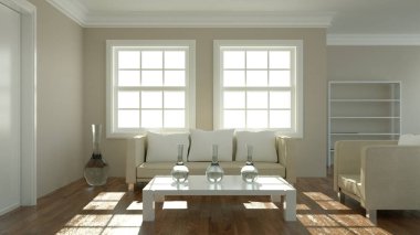 İç tasarım modern parlak oda beyaz kanepe