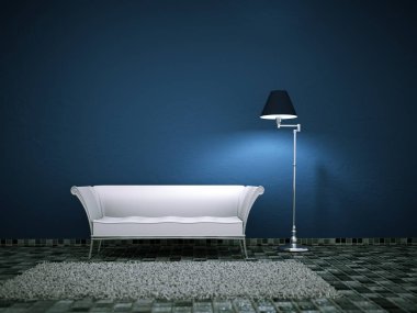 İç tasarım modern parlak oda beyaz kanepe