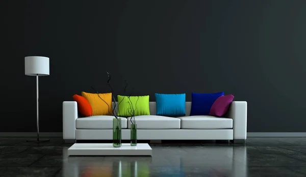 İç tasarım modern parlak oda beyaz kanepe