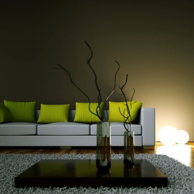 İç tasarım modern parlak oda beyaz kanepe