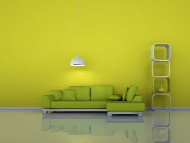 İç tasarım modern parlak oda yeşil kanepe