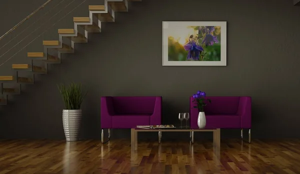 Projektowanie wnętrz nowoczesne jasny pokój z fotelem — Zdjęcie stockowe