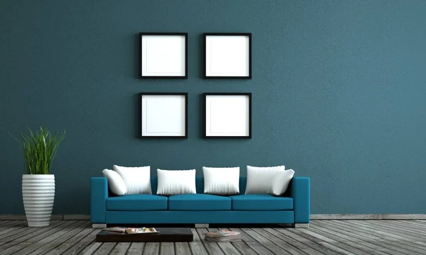 Design de interiores moderno quarto luminoso com sofá — Fotografia de Stock