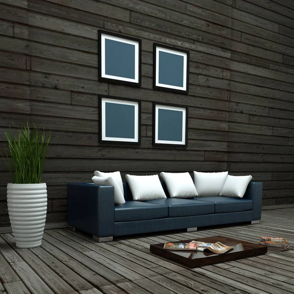 İç tasarım modern parlak oda kanepe — Stok fotoğraf