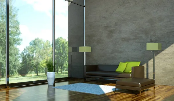 Design de interiores moderno quarto luminoso com sofá — Fotografia de Stock
