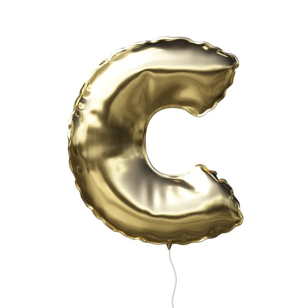 Carta C feita de balão inflável dourado isolado no fundo branco — Fotografia de Stock