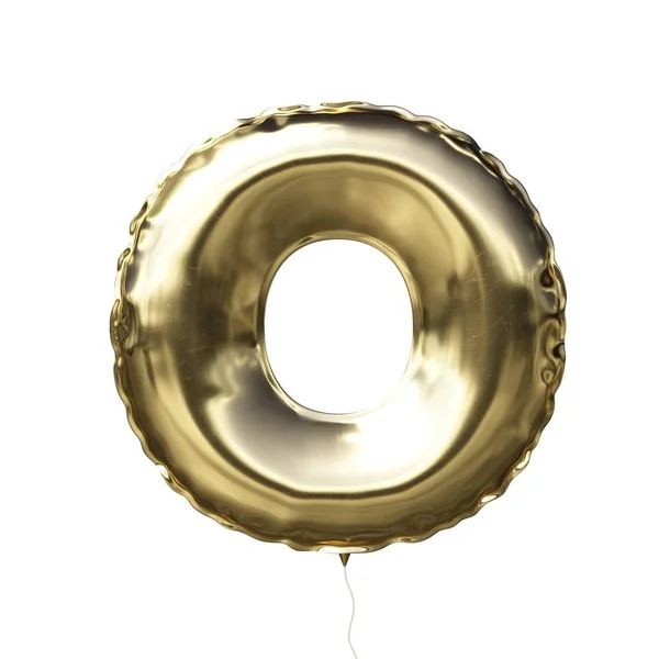 Carta O feita de balão inflável dourado isolado no fundo branco — Fotografia de Stock