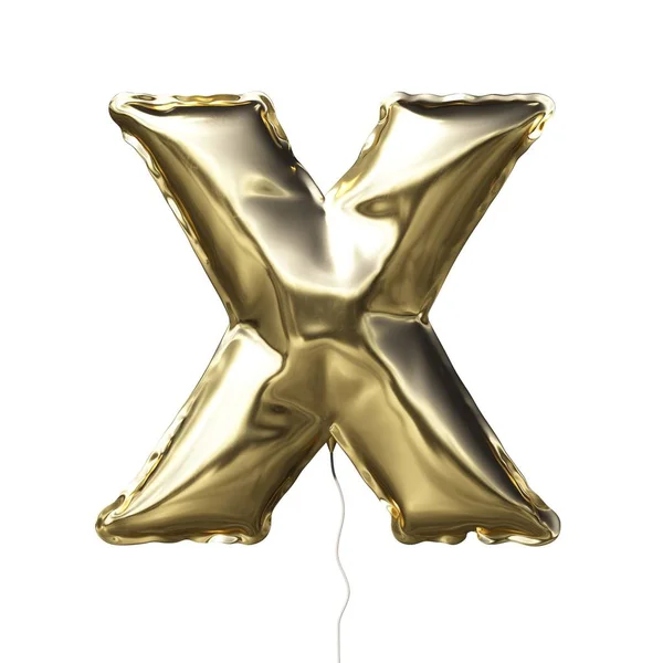 Letra X hecha de globo inflable dorado aislado sobre fondo blanco — Foto de Stock