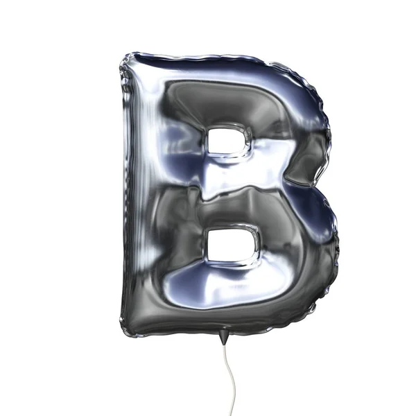 Buchstabe b aus silbernem aufblasbarem Ballon isoliert auf weißem Hintergrund — Stockfoto