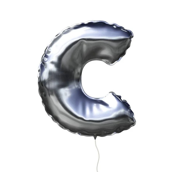 Letra C hecha de globo inflable plateado aislado sobre fondo blanco — Foto de Stock