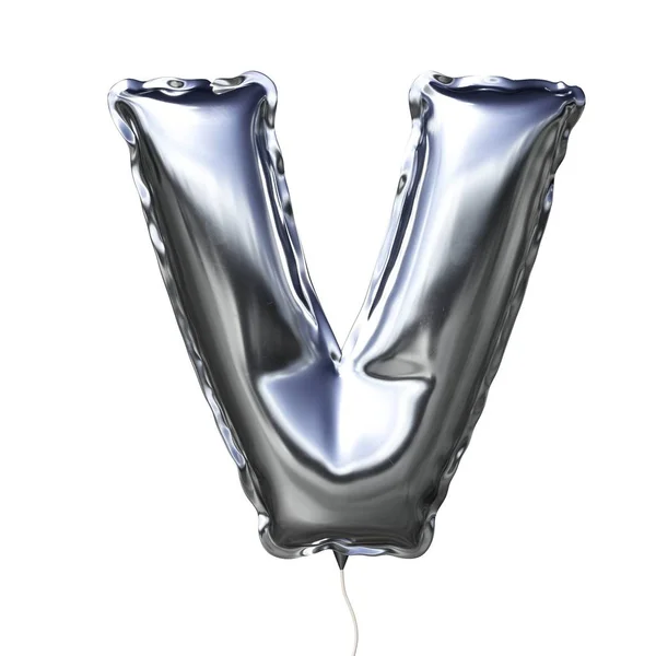 Лист V зі срібної надувної повітряної кулі ізольовано на білому тлі — стокове фото