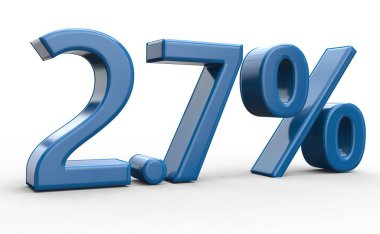 2,7 yüzde indirim. izole beyaz zemin üzerine mavi 3d numaraları
