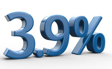 %3,9 indirim. izole beyaz zemin üzerine mavi 3d numaraları