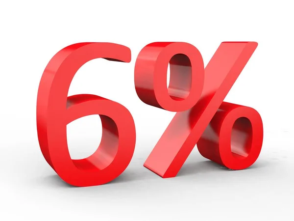6 por cento de desconto. Números 3d vermelho no fundo branco isolado — Fotografia de Stock