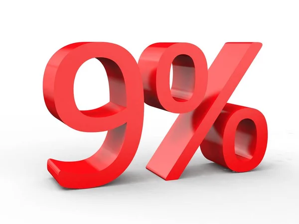 9 Prozent Rabatt. rote 3D-Zahlen auf isoliertem weißen Hintergrund — Stockfoto
