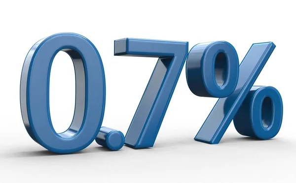 0,7 procent rabatt. blå 3d nummer på isolerade vit bakgrund — Stockfoto
