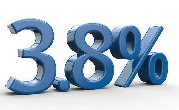 3,8% de descuento. números azules 3d sobre fondo blanco aislado —  Fotos de Stock