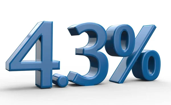 4,3 Prozent Rabatt. blaue 3D-Zahlen auf isoliertem weißem Hintergrund — Stockfoto