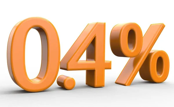 0,4% di sconto. numeri arancio 3d su sfondo bianco isolato — Foto Stock