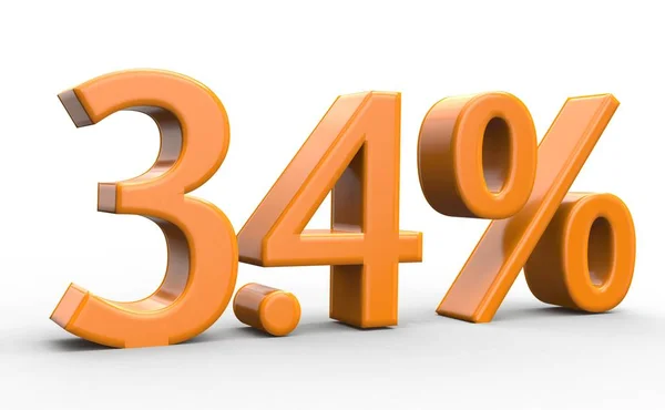 3,4% reducere. portocaliu numere 3d pe fundal alb izolat — Fotografie, imagine de stoc