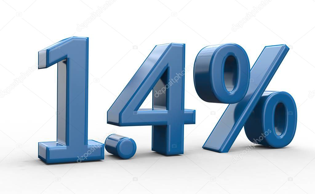 1,4 percent discount. blue 3d numbers on isolated white background