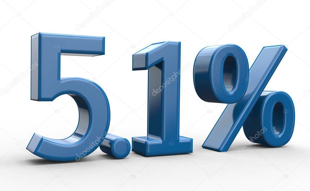 5,1 percent discount. blue 3d numbers on isolated white background