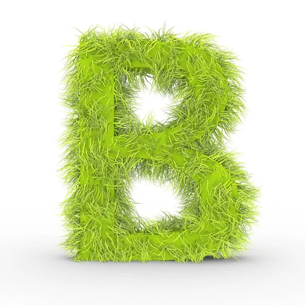 Зелена хутряна літера B ізольована на білому тлі — стокове фото