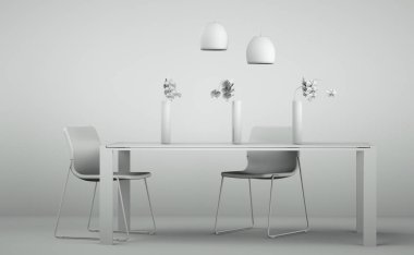 İç tasarım modeli oda sandalye ve masa