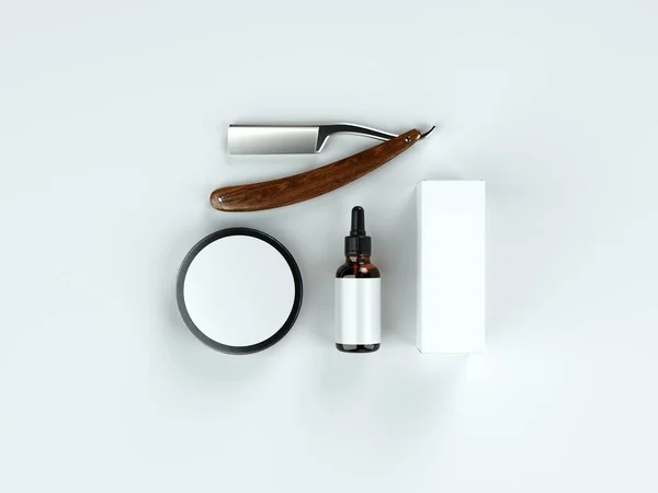 Set of vintage tools of a barber product packaging mockup — Stock Photo, Image