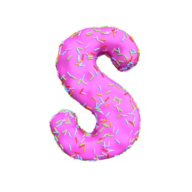 Pembe şeker serpin S izole mektup beyaz arka plan üzerinde