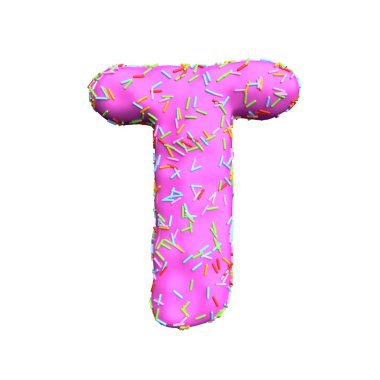 Pembe şeker serpin mektup T izole beyaz arka plan üzerinde