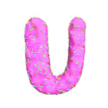 Pembe şeker serpin U izole mektup beyaz arka plan üzerinde