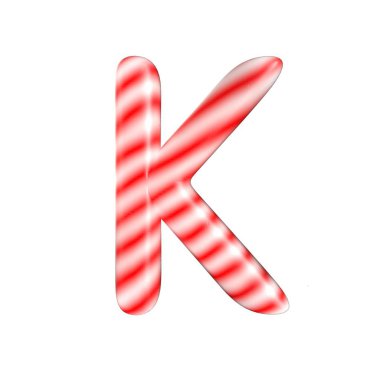 Kırmızı beyaz şeker mektup K izole beyaz arka plan üzerinde