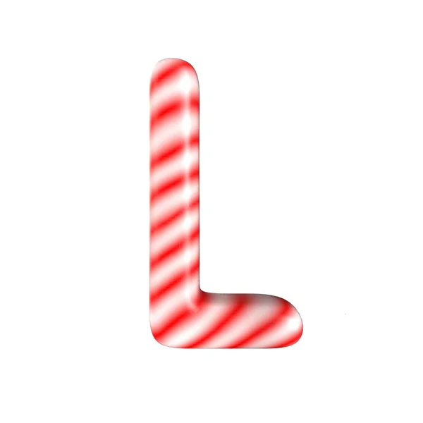 Rood wit snoep letter L geïsoleerd op witte achtergrond — Stockfoto